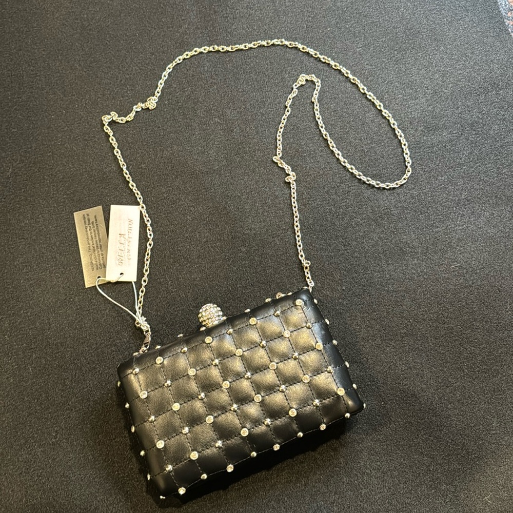 NWT Black quilted rhinestone & stud chain clutch bag - perfect with a LBD!